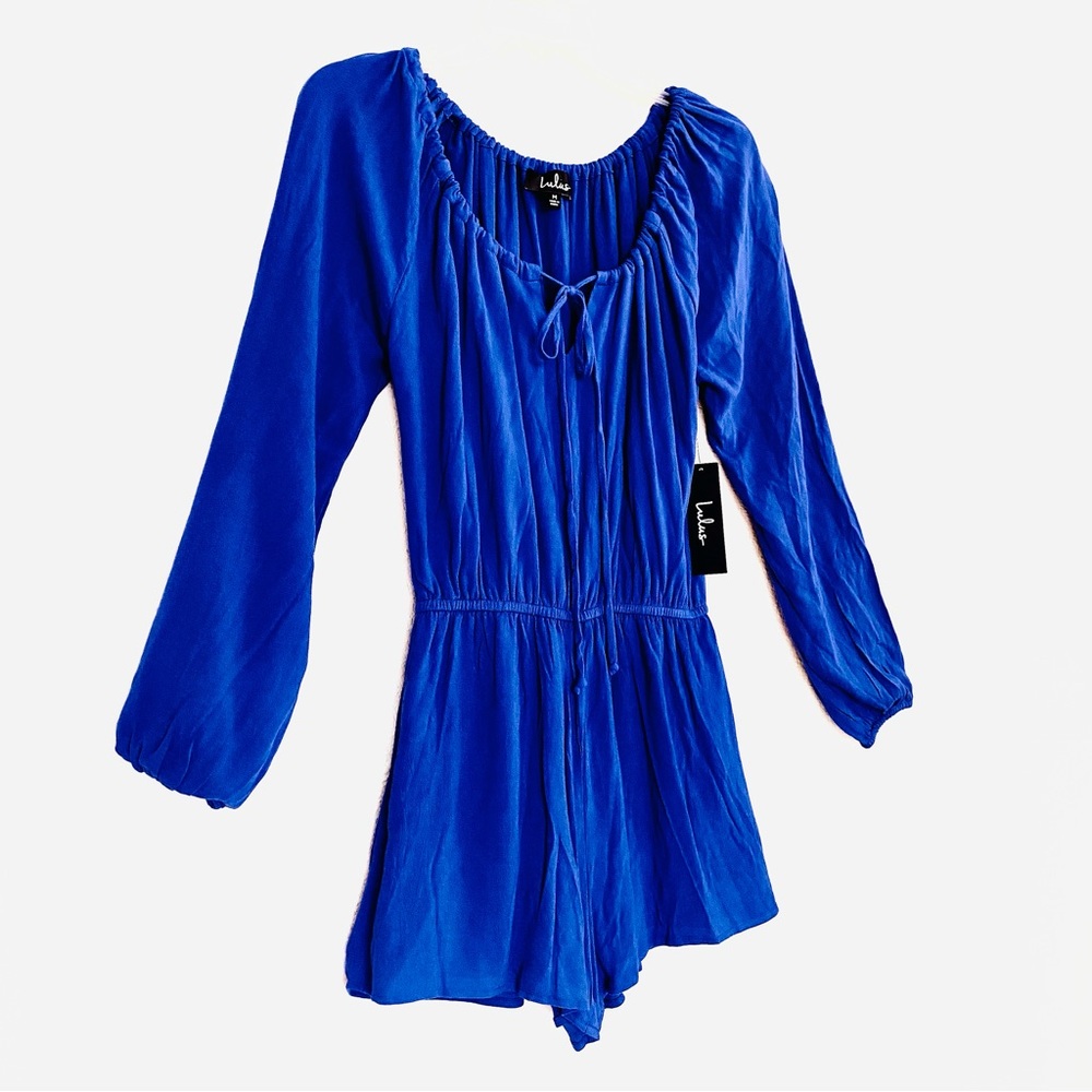 LULUS | Lulus Long Sleeve Smocked Romper | Size: Medium | Color: Royal B…